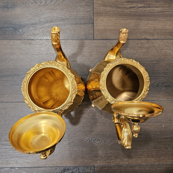 VINTAGE PAIR 24 karat Gold Electroplated Footed Tea & Coffee Pot - Picture 5 of 13